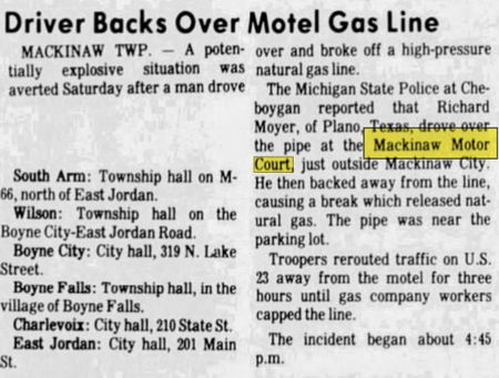 Mackinaw Motor Court - Aug 1984 Article On Gas Line Issue
